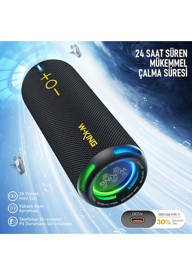 W-kıng D320 Bluetooth Hoparlör, 40w 360 Surround Boombox, 24 Saate Varan Çalma Süresi, Ip67, Kablos