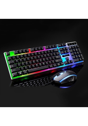 Zgb G21 1600 Dpı Profesyonel Kablolu Renkli Arka Işık Mekanik Hissediyorum Süspansiyon Klavye Optik Fare Kiti Dizüstü Bilgisayar, Pc Siyah Optik
