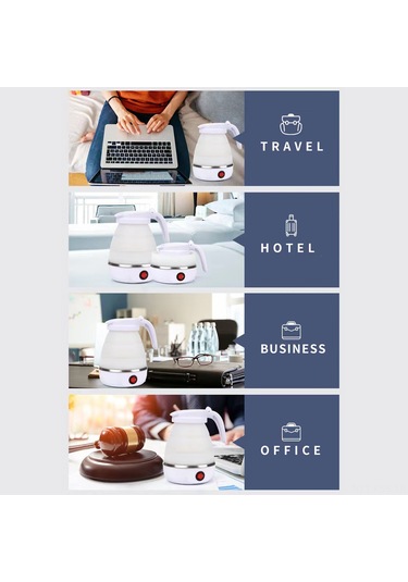 Hfambition Seyahat Ve Ev Kullanımı İçin Katlanabilir Silikon Su Isıtıcısı - Mavi, Eu Fişli Mavi