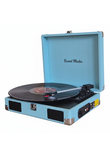 Record Master Rm-311 Pikap - Tüm Plaklar İle Uyumlu- Power Banklere Bağlanarak Kullanılabilme Mavi