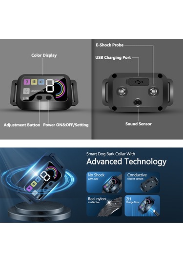 Köpek Eğitim Cihazı Köpekler İçin Havlama Tasması Renkli Ekran Akıllı Köpek Eğitmeni Su Geçirmez Ip6-siyah