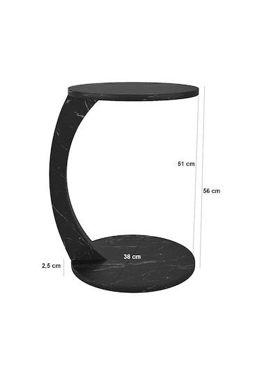 İntergo Tekerlekli C Yan Sehpa Siyah Mermer