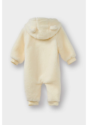 Defacto Kız Bebek Yenidoğan Kapüşonlu Fermuarlı Pelüş Tulum D6019a525wner233 Ekru