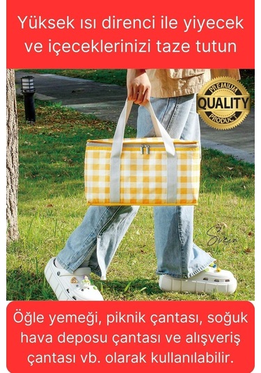 Premium Soğuk Sıcak Termal Piknik Kamp Çantası Yemek Taşıma Yalıtımlı Piknik Termos + Buz Aküsü Kırmızı