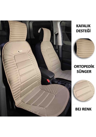 Lüks Oto Koltuk Minderi Ortopedik Kalın Süngerli 2 Li Set Bej