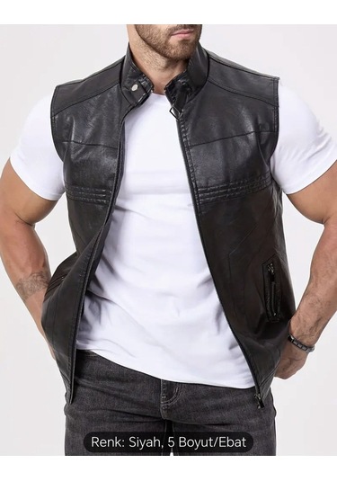 Uzun Hakim Yaka Regular Fit Hakiki Deri Yelek Siyah