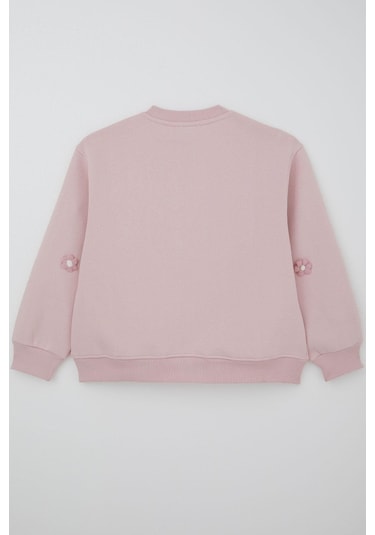 Locoloco Kız Çocuk Sweatshirt Çiçek Motifli 9-14 Yaş, Pembe Pembe