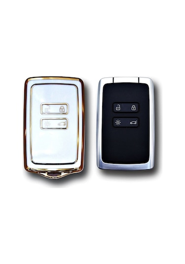 Lüx Renault Clio Uyumlu E-tech Austral Megane E-tech 4 Buton Nano Anahtar Kılıfı Beyaz Gold Renk