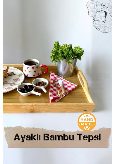El Yapımı Bambu Ayaklı Katlanabilr Tepsi 50 X 30 Cm