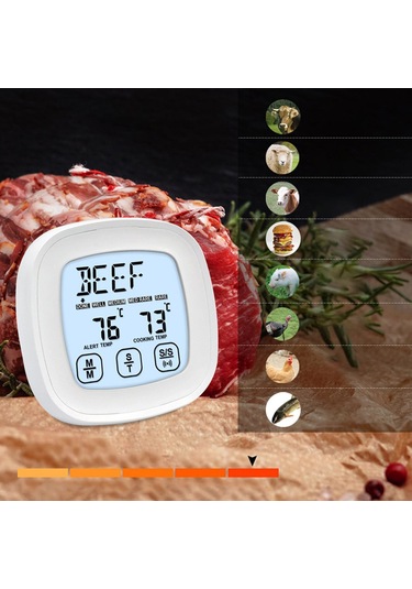 Yaleker Beyaz Dokunmatik Ekranlı Mutfak Termometresi - Isı Ölçer, Zamanlayıcı, Su Geçirmez Prob Sn124 - Pil Dahil Değil