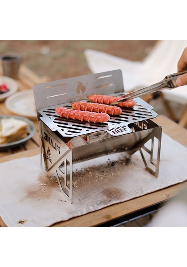 Katlanır Odun Sobası Üfleme Borusu Kiti Mini Barbekü Gümüş
