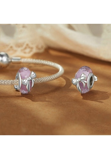 S925 Ayar Gümüş Pembe Yay Cam Boncuk Dıy Boncuk Bsc1057 Çok Renkli