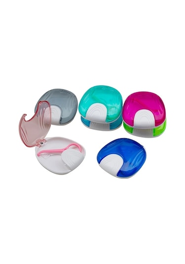 Gateesat Mavi Diş Protezi Saklama Kutusu Ergonomik Sap Fırça Seyahat Çantası