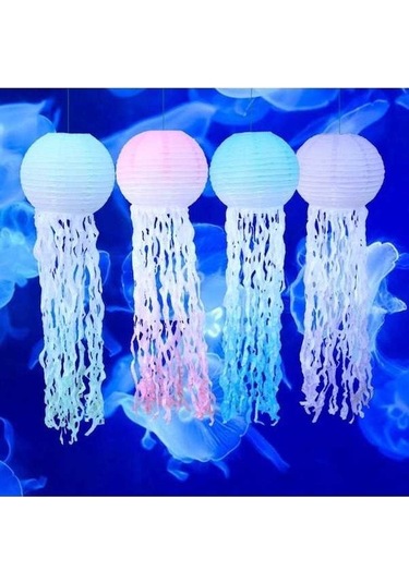 Opulentliving Denizanası Asılı Kağıt Fener Seti - 6 Adet Koyu Mor, Parti Dekorasyonu İçin Ideal Koyu Mor