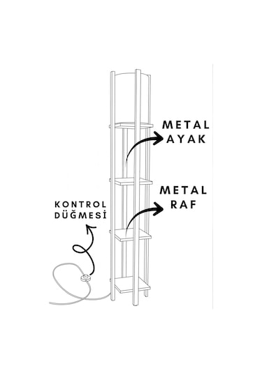 Modern Metal Gövdeli-raflı Dekoratif Ayaklı Lambader 22x22x145 Krem