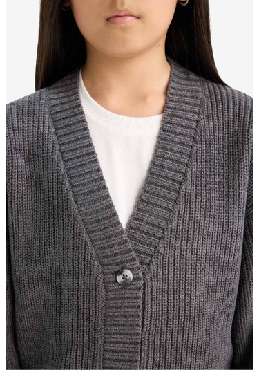 Defacto Kız Çocuk V Yaka Düğmeli Triko Hırka A2298a825auar58 Antrasit