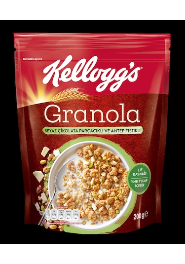 Kellogg's Beyaz Çikolata Parçacıklı Antep Fıstıklı Granola 200 G