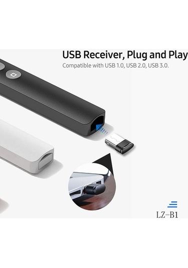 Pazly Kablosuz Sunum Uzaktan Kumandası 2.4ghz Kırmızı Işık Tıklayıcı Şarj Edilebilir