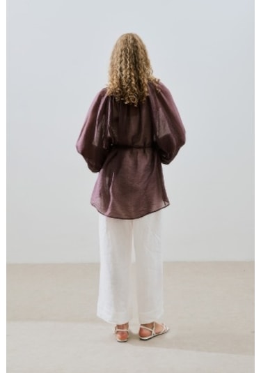 Geniş Manşetli Kuşaklı Tunik Bordo Bordo