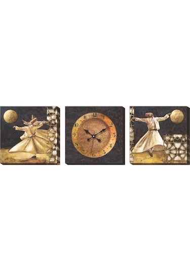 Mevlana Semazen Üçlü 3 Lü Kanvas Canvas Duvar Saati