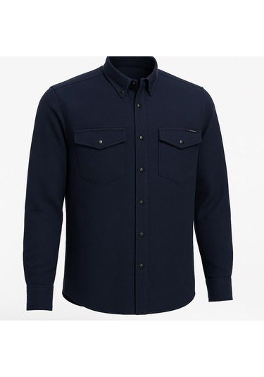 Yxc Uzun Kol Slim Fit Erkek Örme Cepli Gömlek - 7438 Lacivert
