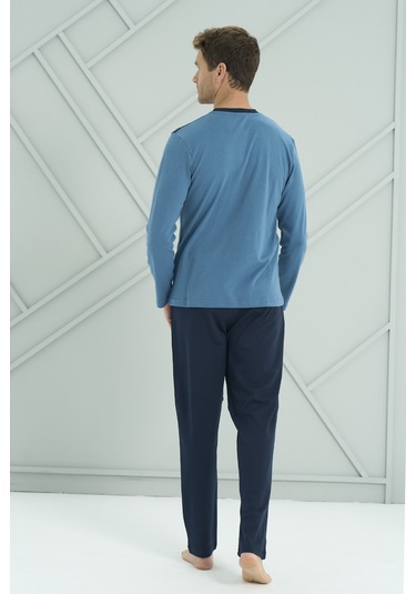 Erkek Interlok Penye Uzun Kol Pijama Takımı 2214 Petrol01 Petrol01