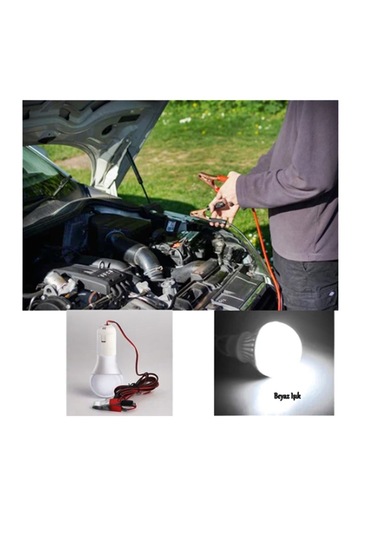 Seyyar Kablolu Led Ampul- Akü Takviye Maşalı 1.8 Metre Kablolu- 12volt 5watt Beyaz Led Ampul 1