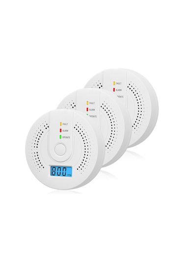 Neevoyu 3 Adet Karbon Monoksit Alarmı - Lcd Ekranlı, 85db Sesli + Işıklı Uyarı, Elektrokimyasal Sensörlü Aa Pil Yok
