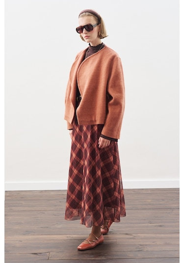 Desenli Tül Etek Kahverengi Ekose Kahverengi Ekose