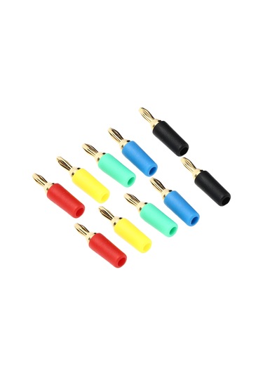 Lemestar 2.5mm Altın Kaplı Bakır Muz Plugları 10 Adet - Dört Yapraklı, Solda Tutan, 30-60vdc, 10a, Sarı-kırmızı-mavi-yeşil-siyah Renkli 2 Set