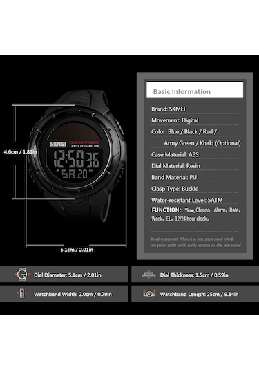 Reedark Skmeı 1405 Erkek Spor Saati - 5atm Su Geçirmez, Kronometreli, Alarmlı, Işıklı Çok Fonksiyonlu Kol Saati Siyah