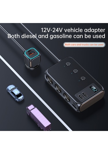 Springsun Araba Şarj Cihazları 171w Pd+qc3.0 Hızlı Şarj Adaptörü 3 Soketli Güç Ayırıcı 12-24v 6 Usb Portlu Voltaj Göstergeli