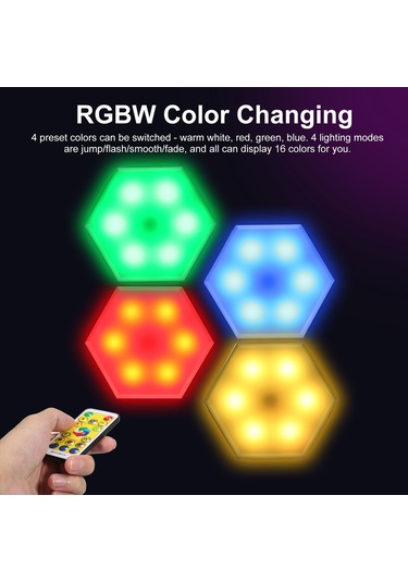 Rgb Led Renk Değiştiren Altıgen Dolap Işığı Beyaz 6 Adet Beyaz