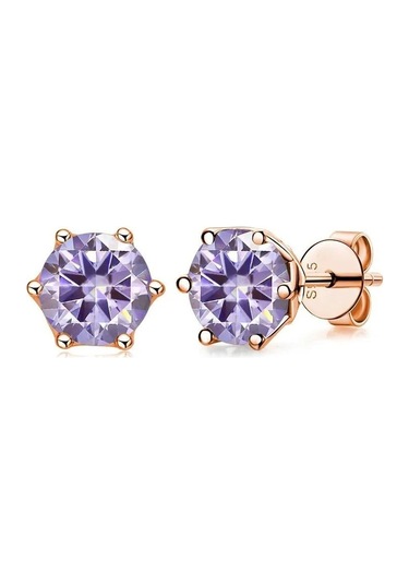 Açık Mor Bague Ringen S925 Gümüş Set 1ct Renk Mozanit Küpe Kız Arkadaşı Için Sevgililer Günü Hediye Takı