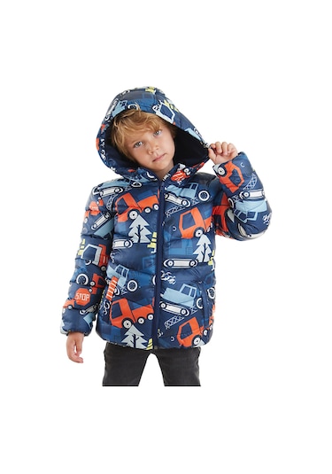 Denokids Arabalar Erkek Çocuk Su İtici Kapüşonlu Mont Renkli Çok Renkli