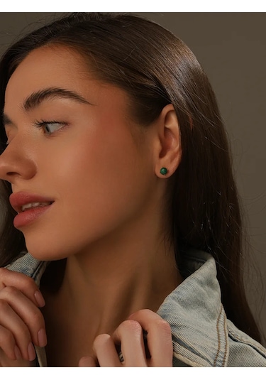 Serebranyj Dom Doğal Malakitli Gümüş Küpeler 181125259 Altın