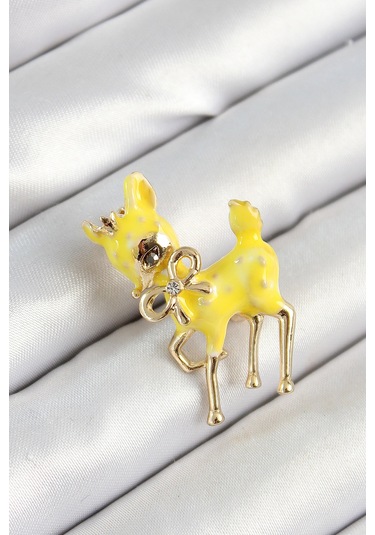 Zirkon Taşlı Fiyonk Detaylı 3d Sarı Ceylan Figürlü Gold Renk Kadı Çok Renkli