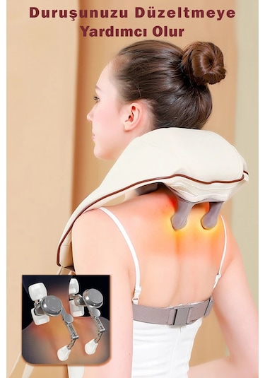 Ovmalı Ve Isıtmalı Masaj Aleti Boyun Sırt Bel Boyun Bej