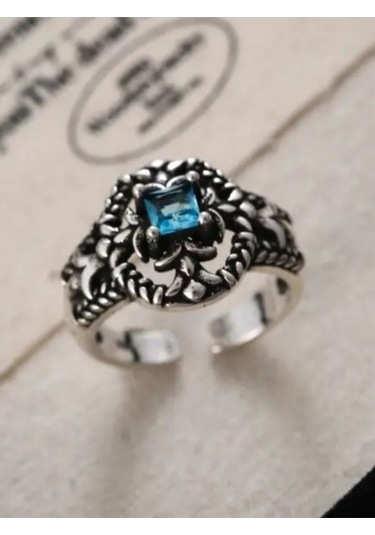 925 Ayar Gümüş Zirkon Mavi Taşlı Yüzük