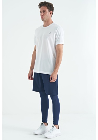 Tommy Life İndigo Arka Bilek Baskı Detaylı Yüksek Bel Slim Fit Aktif Spor Erkek Tayt - 84988 İndigo