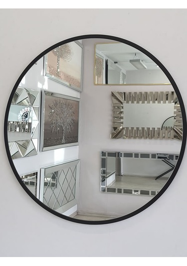 Ayna Denizi Circle Eighty Black Model Siyah Renk Metal Çerçeveli Yuvarlak Dekoratif Ayna Siyah