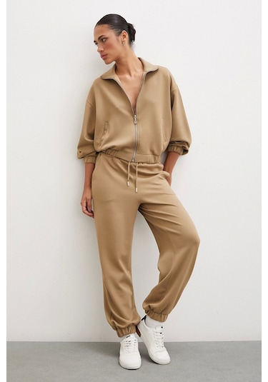 Never More Fermuarlı Sweatshirt Camel