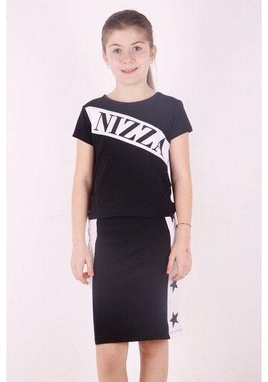 Toontoy Kız Çocuk Yıldız Baskılı Etekli Takım Siyah