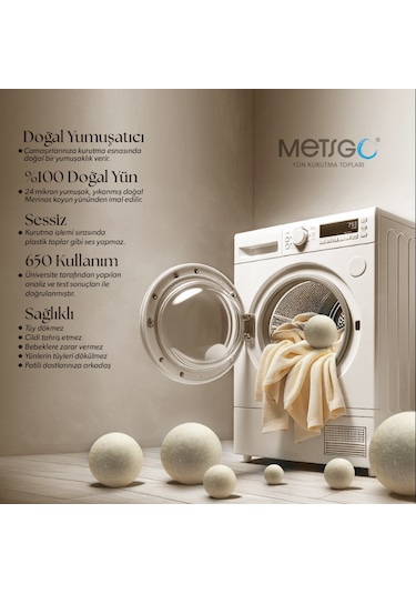 METSGO  ( 6 Adet ) Yün Kurutma Topu - Doğal Yumuşatıcı- Kırışık Giderici - Kurutma Makinesi İçin