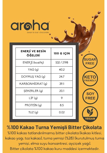 %100 Kakao Turna Yemişli Şekersiz Bitter Kırık Çikolata 250g