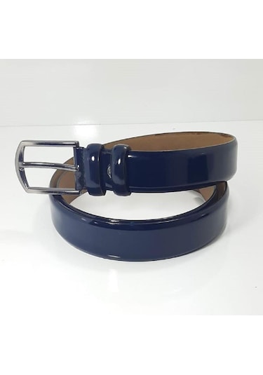 Fiyra 3093 Lacivert Rugan Üst Sınıf Hakiki Deri 3,5cm Erkek Kemer Lacivert