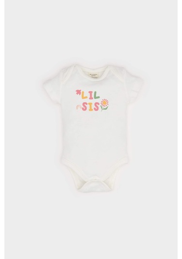 DeFacto Kız Bebek Yenidoğan Bisiklet Yaka Baskılı Ribana Kısa Kollu Çıtçıtlı Body E8244A525SMER98