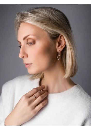 Lamponi 925 Ayar Gümüş Kaplama Küpeler, Uzun, Zirkon İle 147707833 Altın