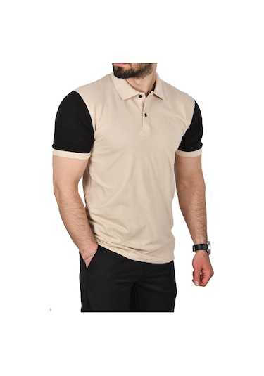 Deepsea Erkek Bej Dar Kesim Pamuklu Polo Yaka Tişört Slim Fit Nefes Alan Kıvrılmaz Polo Yaka Tişört 2503022 Bej