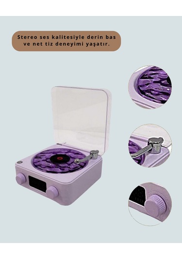 Retro Pikap Hoparlör Şarjlı Kablosuz Projektör Ve Gece Lambası